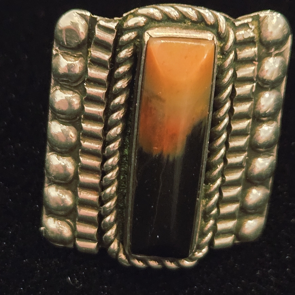 Vintage Artisan Ring With Petrified Wood Cabochon Sz 6